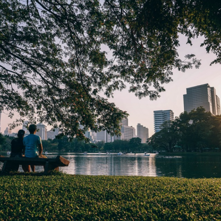 condominium buildings by the lake