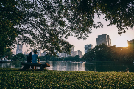 condominium buildings by the lake