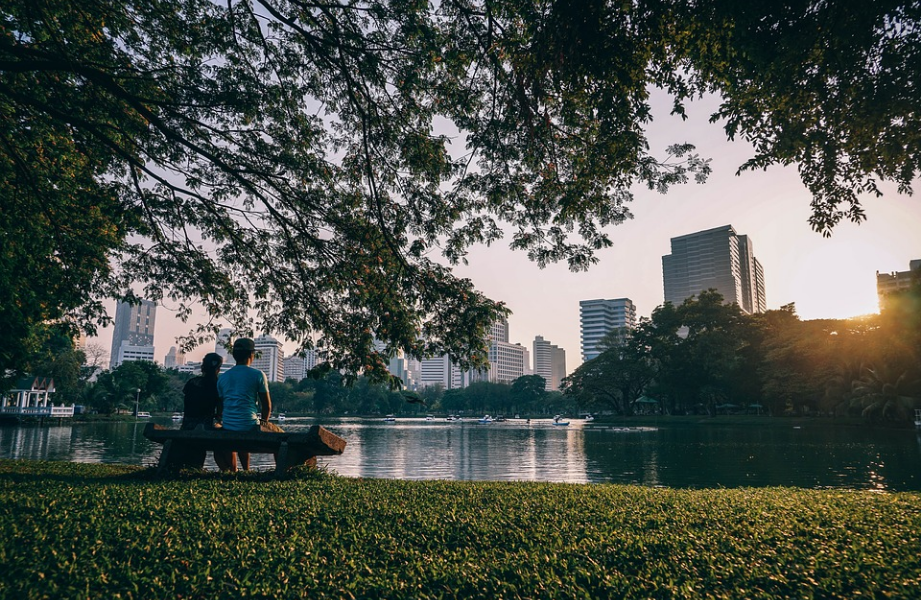 condominium buildings by the lake